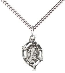 [4154SS/18S] Sterling Silver Guardian Angel Pendant on a 18 inch Light Rhodium Light Curb chain