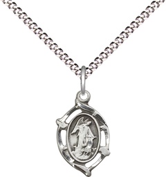 [4154SS/18S] Sterling Silver Guardian Angel Pendant on a 18 inch Light Rhodium Light Curb chain