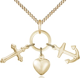 [4158GF/18G] 14kt Gold Filled Faith, Hope &amp; Charity Pendant on a 18 inch Gold Plate Light Curb chain