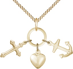 [4158GF/18G] 14kt Gold Filled Faith, Hope &amp; Charity Pendant on a 18 inch Gold Plate Light Curb chain