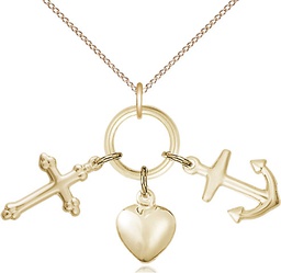 [4158GF/18GF] 14kt Gold Filled Faith, Hope &amp; Charity Pendant on a 18 inch Gold Filled Light Curb chain