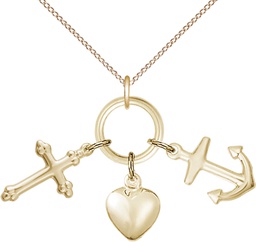 [4158GF/18GF] 14kt Gold Filled Faith, Hope &amp; Charity Pendant on a 18 inch Gold Filled Light Curb chain