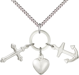 [4158SS/18S] Sterling Silver Faith, Hope &amp; Charity Pendant on a 18 inch Light Rhodium Light Curb chain