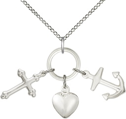 [4158SS/18SS] Sterling Silver Faith, Hope &amp; Charity Pendant on a 18 inch Sterling Silver Light Curb chain