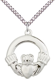 [4160SS/24SS] Sterling Silver Claggagh Pendant on a 24 inch Sterling Silver Heavy Curb chain
