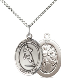 [8187SS/18SS] Sterling Silver Saint Sebastian Rugby Pendant on a 18 inch Sterling Silver Light Curb chain