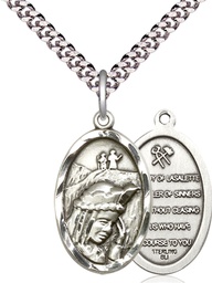 [4163SS/24S] Sterling Silver Our Lady of la Salette Pendant on a 24 inch Light Rhodium Heavy Curb chain