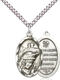 [4163SS/24SS] Sterling Silver Our Lady of la Salette Pendant on a 24 inch Sterling Silver Heavy Curb chain