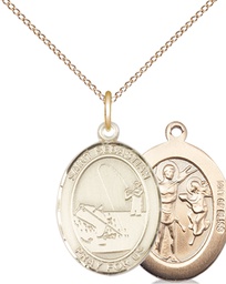 [8188GF/18GF] 14kt Gold Filled Saint Sebastian Fishing Pendant on a 18 inch Gold Filled Light Curb chain