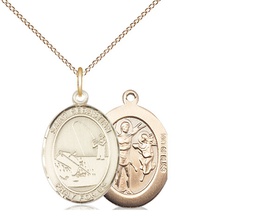 [8188GF/18GF] 14kt Gold Filled Saint Sebastian Fishing Pendant on a 18 inch Gold Filled Light Curb chain