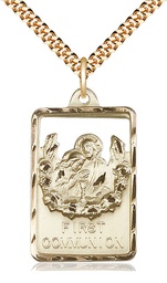 [4201GF/24G] 14kt Gold Filled Communion First Reconciliation Pendant on a 24 inch Gold Plate Heavy Curb chain