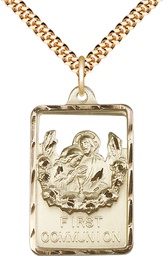 [4201GF/24G] 14kt Gold Filled Communion First Reconciliation Pendant on a 24 inch Gold Plate Heavy Curb chain