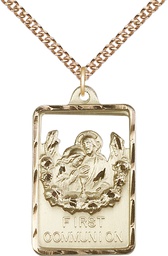 [4201GF/24GF] 14kt Gold Filled Communion First Reconciliation Pendant on a 24 inch Gold Filled Heavy Curb chain