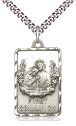 [4201SS/24S] Sterling Silver Communion First Reconciliation Pendant on a 24 inch Light Rhodium Heavy Curb chain