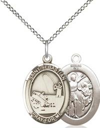 [8188SS/18SS] Sterling Silver Saint Sebastian Fishing Pendant on a 18 inch Sterling Silver Light Curb chain