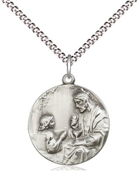 [4202SS/18S] Sterling Silver Christ &amp; Child Pendant on a 18 inch Light Rhodium Light Curb chain