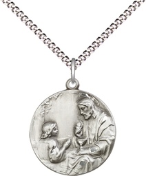 [4202SS/18S] Sterling Silver Christ &amp; Child Pendant on a 18 inch Light Rhodium Light Curb chain