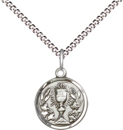 [4203SS/18S] Sterling Silver Communion Chalice Pendant on a 18 inch Light Rhodium Light Curb chain