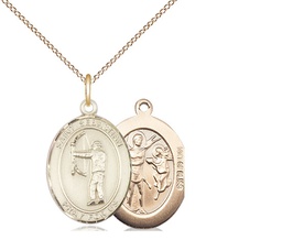 [8189GF/18GF] 14kt Gold Filled Saint Sebastian Archery Pendant on a 18 inch Gold Filled Light Curb chain