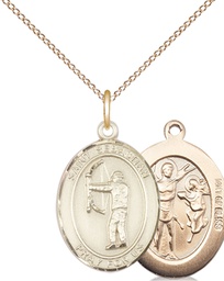 [8189GF/18GF] 14kt Gold Filled Saint Sebastian Archery Pendant on a 18 inch Gold Filled Light Curb chain