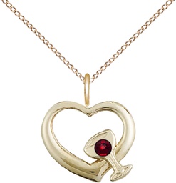 [4205GF-STN1/18GF] 14kt Gold Filled Heart / Chalice Pendant with a 3mm Topaz Swarovski stone on a 18 inch Gold Filled Light Curb chain