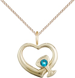 [4205GF-STN12/18GF] 14kt Gold Filled Heart / Chalice Pendant with a 3mm Zircon Swarovski stone on a 18 inch Gold Filled Light Curb chain