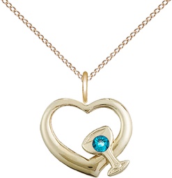 [4205GF-STN12/18GF] 14kt Gold Filled Heart / Chalice Pendant with a 3mm Zircon Swarovski stone on a 18 inch Gold Filled Light Curb chain