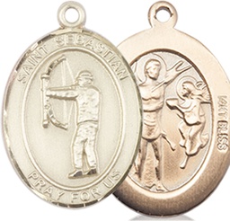 [8189KT] 14kt Gold Saint Sebastian Archery Medal