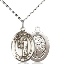 [8189SS/18SS] Sterling Silver Saint Sebastian Archery Pendant on a 18 inch Sterling Silver Light Curb chain