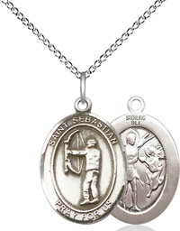 [8189SS/18SS] Sterling Silver Saint Sebastian Archery Pendant on a 18 inch Sterling Silver Light Curb chain