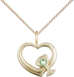 [4205GF-STN8/18GF] 14kt Gold Filled Heart / Chalice Pendant with a 3mm Peridot Swarovski stone on a 18 inch Gold Filled Light Curb chain