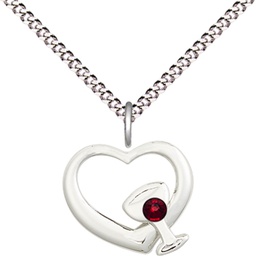 [4205SS-STN1/18S] Sterling Silver Heart / Chalice Pendant with a 3mm Garnet Swarovski stone on a 18 inch Light Rhodium Light Curb chain