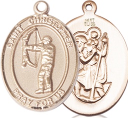 [8190KT] 14kt Gold Saint Christopher Archery Medal