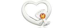 [4205SS-STN11] Sterling Silver Heart / Chalice Medal with a 3mm Topaz Swarovski stone