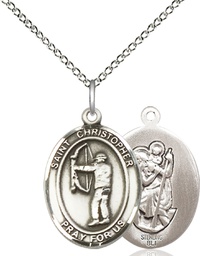 [8190SS/18SS] Sterling Silver Saint Christopher Archery Pendant on a 18 inch Sterling Silver Light Curb chain