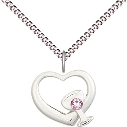 [4205SS-STN6/18S] Sterling Silver Heart / Chalice Pendant with a 3mm Light Amethyst Swarovski stone on a 18 inch Light Rhodium Light Curb chain