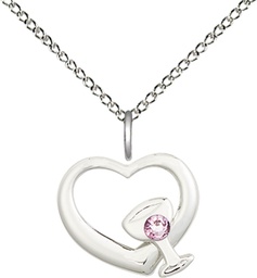 [4205SS-STN6/18SS] Sterling Silver Heart / Chalice Pendant with a 3mm Light Amethyst Swarovski stone on a 18 inch Sterling Silver Light Curb chain