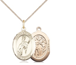 [8191GF/18GF] 14kt Gold Filled Saint Sebastian Rodeo Pendant on a 18 inch Gold Filled Light Curb chain