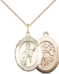 [8191GF/18GF] 14kt Gold Filled Saint Sebastian Rodeo Pendant on a 18 inch Gold Filled Light Curb chain