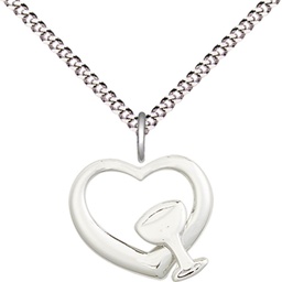 [4205SS/18S] Sterling Silver Heart / Chalice Pendant on a 18 inch Light Rhodium Light Curb chain