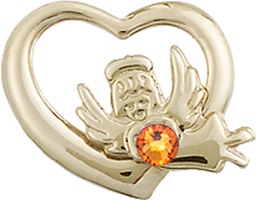 [4206GF-STN11] 14kt Gold Filled Heart / Guardian Angel Medal with a 3mm Topaz Swarovski stone