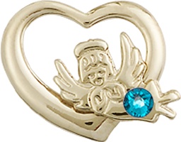 [4206GF-STN12] 14kt Gold Filled Heart / Guardian Angel Medal with a 3mm Zircon Swarovski stone