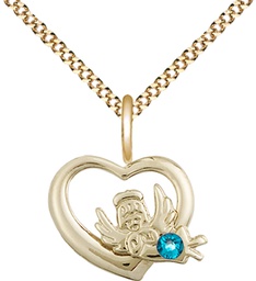 [4206GF-STN12/18G] 14kt Gold Filled Heart / Guardian Angel Pendant with a 3mm Zircon Swarovski stone on a 18 inch Gold Plate Light Curb chain