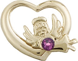 [4206GF-STN2] 14kt Gold Filled Heart / Guardian Angel Medal with a 3mm Peridot Swarovski stone