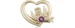 [4206GF-STN2] 14kt Gold Filled Heart / Guardian Angel Medal with a 3mm Peridot Swarovski stone