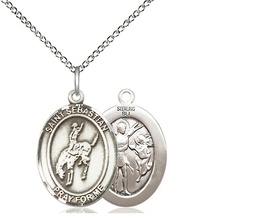 [8191SS/18SS] Sterling Silver Saint Sebastian Rodeo Pendant on a 18 inch Sterling Silver Light Curb chain