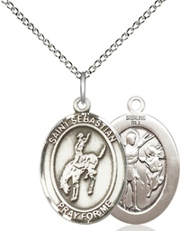 [8191SS/18SS] Sterling Silver Saint Sebastian Rodeo Pendant on a 18 inch Sterling Silver Light Curb chain