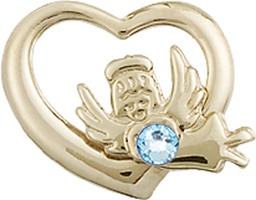 [4206GF-STN3] 14kt Gold Filled Heart / Guardian Angel Medal with a 3mm Aqua Swarovski stone