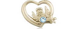 [4206GF-STN3] 14kt Gold Filled Heart / Guardian Angel Medal with a 3mm Aqua Swarovski stone