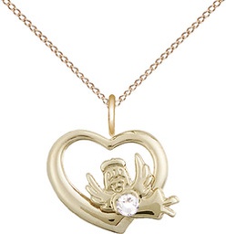 [4206GF-STN4/18G] 14kt Gold Filled Heart / Guardian Angel Pendant with a 3mm Crystal Swarovski stone on a 18 inch Gold Plate Light Curb chain